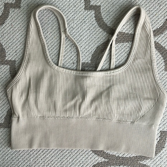 aerie Other - Aerie seamless square neck ribbed cream double back straps lounge sports bra